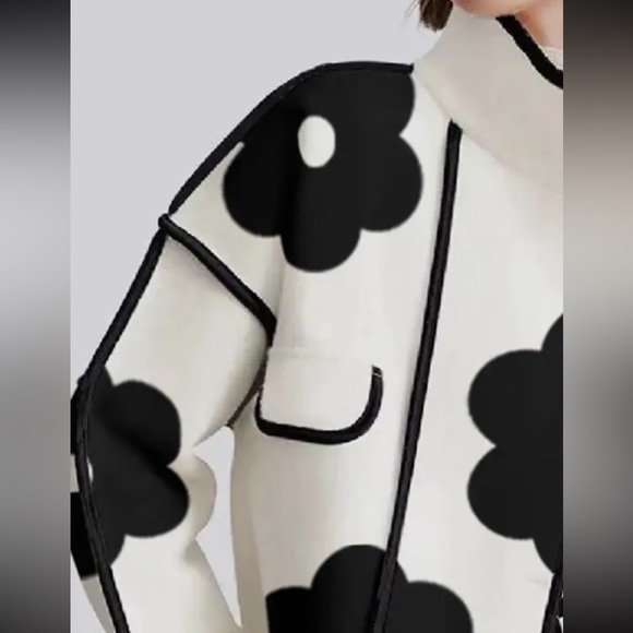 Contrast Color Flower Print Split-Joint Long Sleeves Loose Collar Jac… - Picture 2 of 4